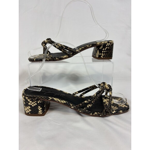 Free People Petra Strappy Sandals Cream Black Snake Print Size 38 Low Block Heel - Picture 8 of 12